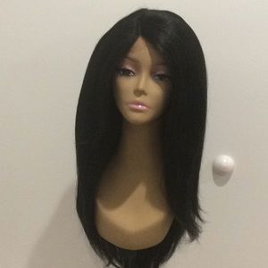 Black long straight lace front wig